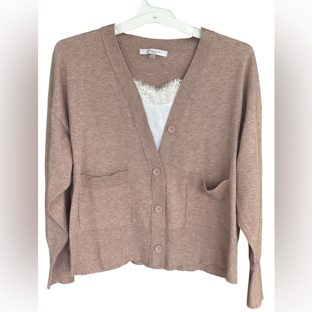 Siani Milano V Neck Cardigan Taupe V-Neck Size L